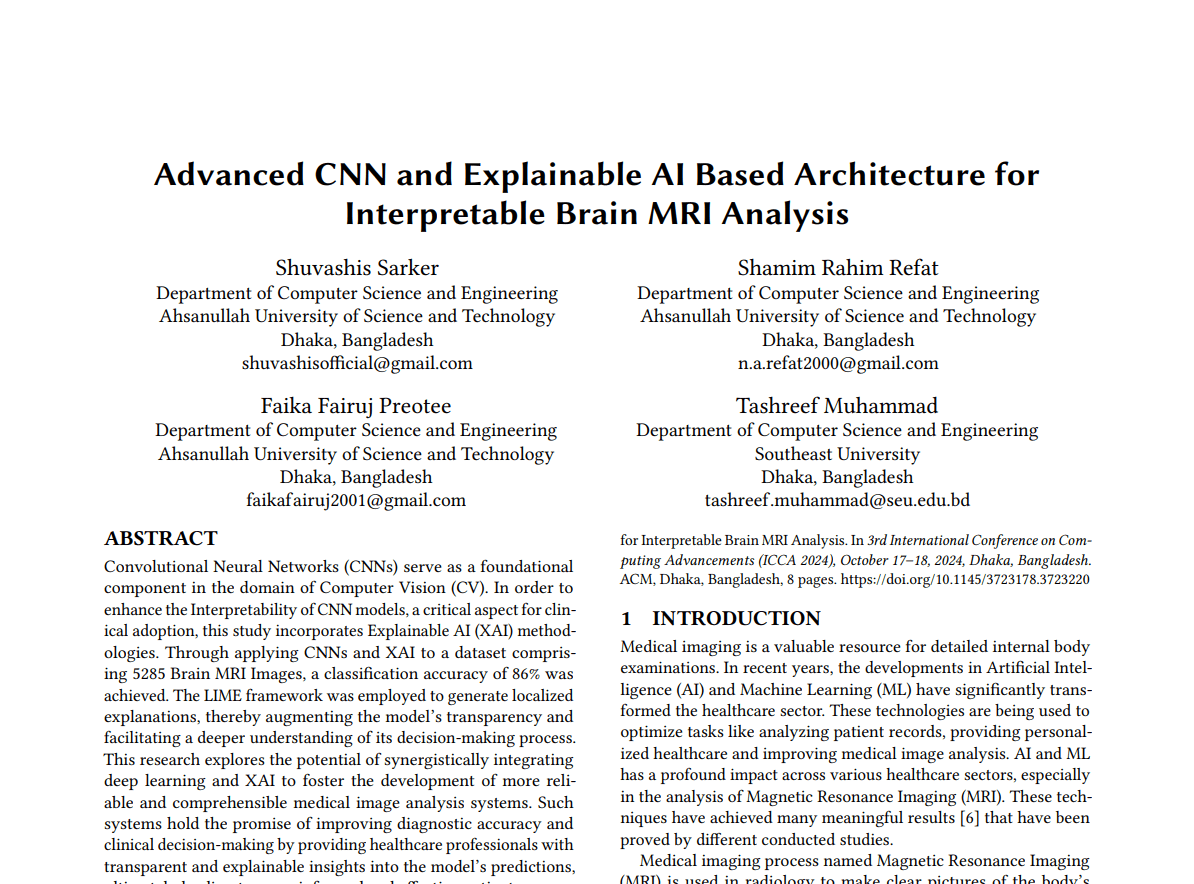 Advanced CNN and Explainable AI Based Architecture for Interpretable Brain MRI Analysis