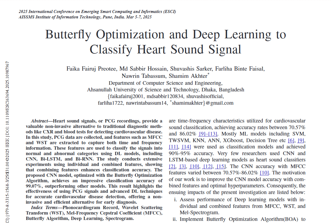 Butterfly Optimization and Deep Learning to Classify Heart Sound Signal