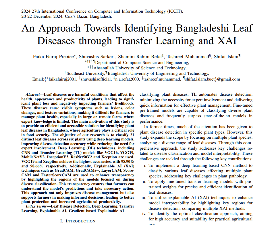 An Approach Towards Identifying Bangladeshi Leaf Diseases through Transfer Learning and XAI