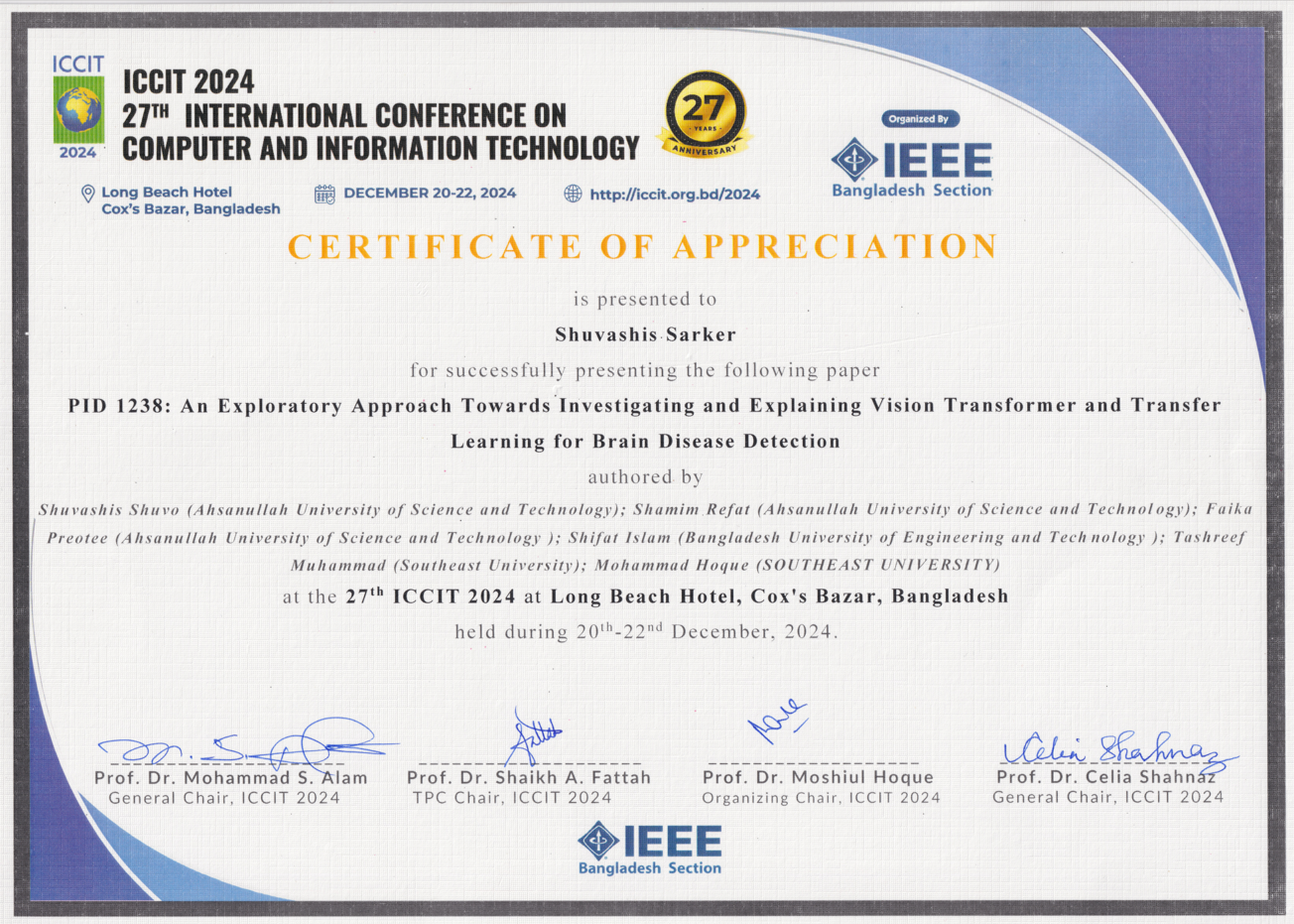Certificate of Appreciation – ICCIT 2024