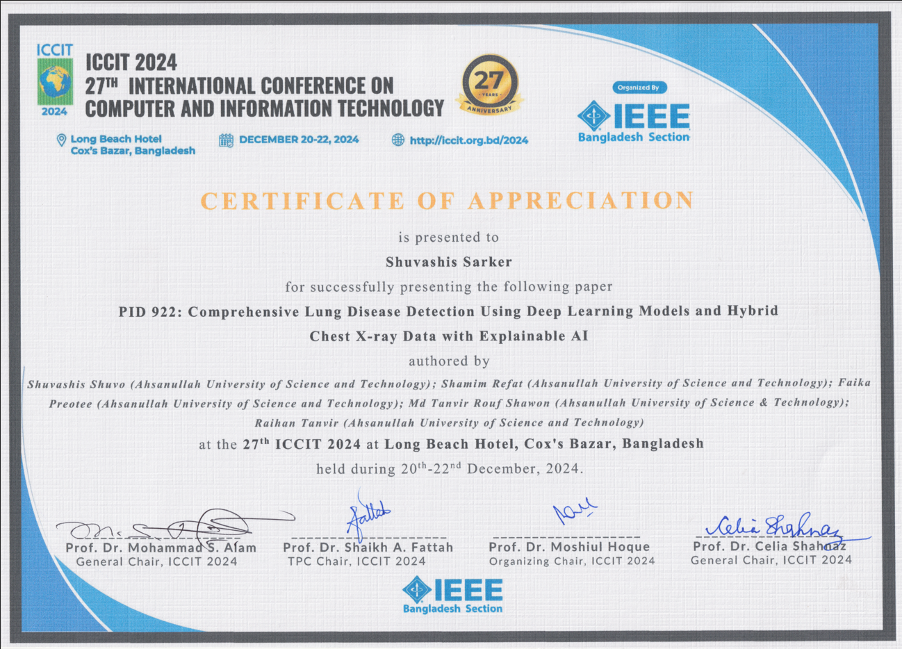 Certificate of Appreciation – ICCIT 2024